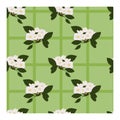 Seamless pattern with white flowers and Apple leaves on a checkered background